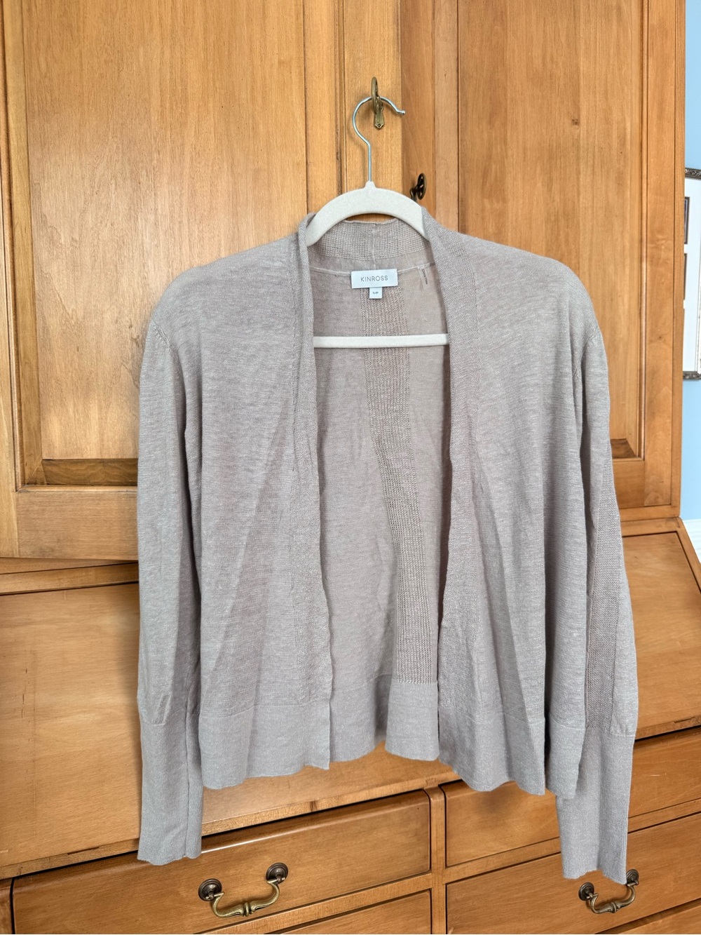 Kinross 100% Linen Open-Front Cardigan - Light Taupe S